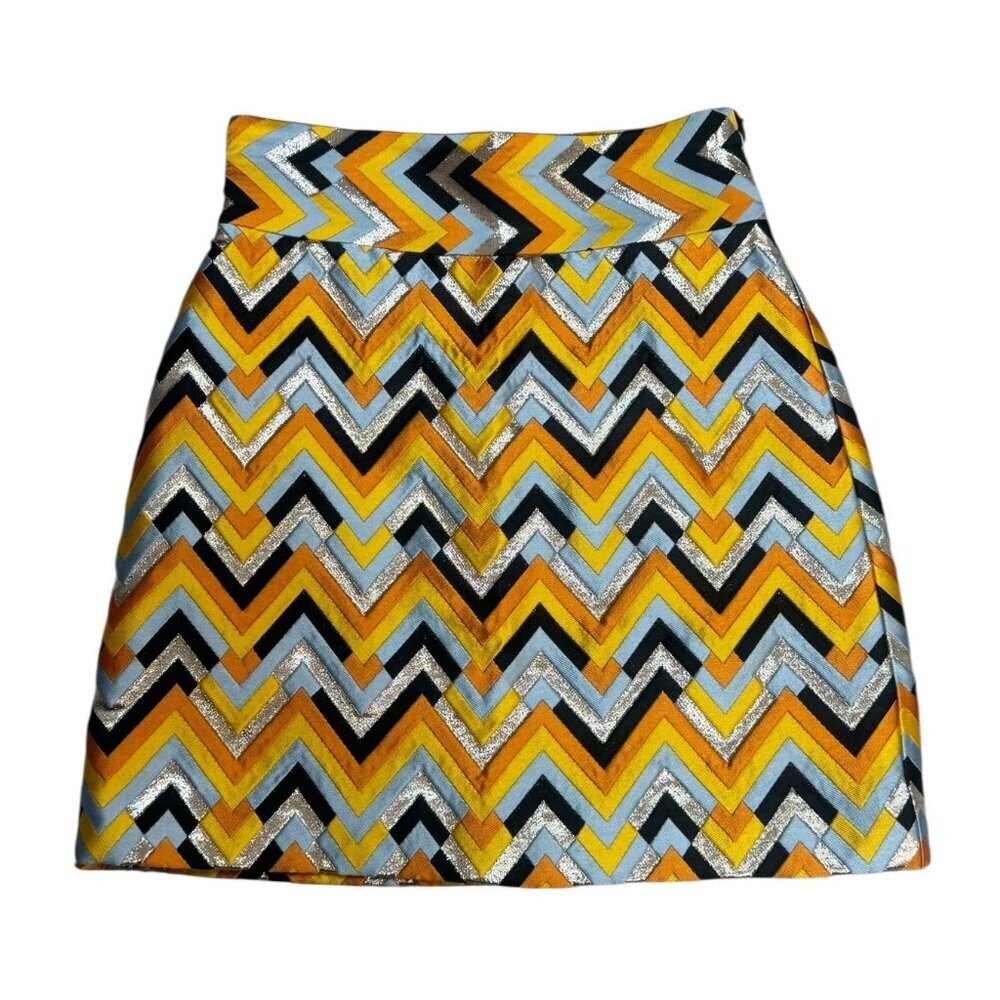 Milly Multicolor Chevron Metallic Jacquard Skirt – Size 2 – EUC